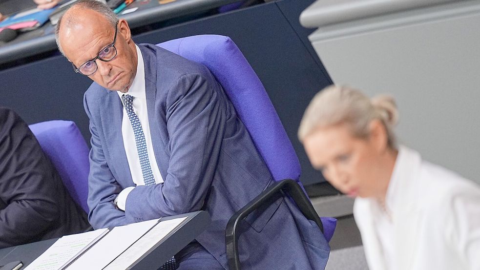 AfD-Chefin Alice Weidel sieht die schwarz-rote Koalition mit Kanzler Friedrich Merz am Ende. In der Generaldebatte im Bundestag in der vergangenen Woche kam es zum Schlagabtausch. (Archivbild) Foto: Michael Kappeler/dpa