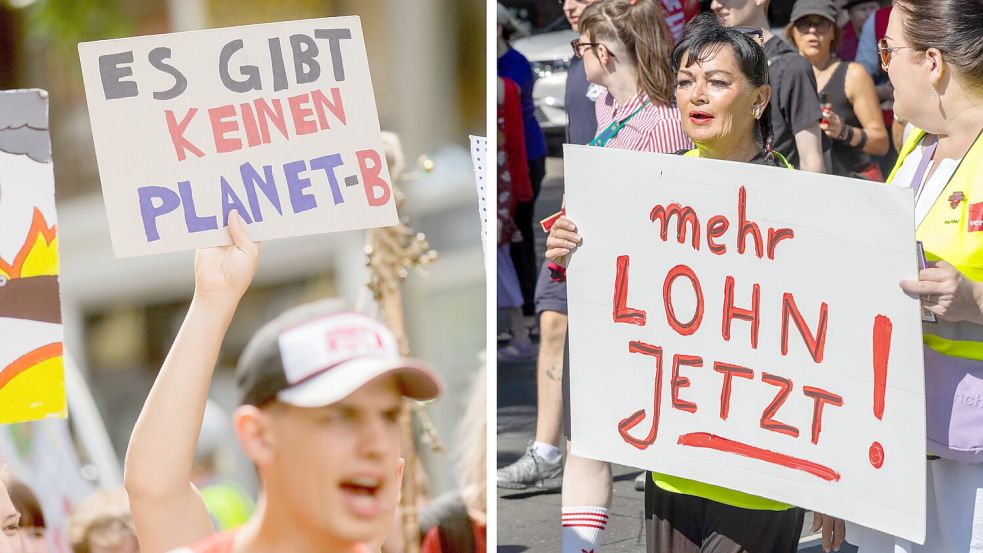 Die einen sorgen sich ums Klima, die anderen um die Lebenshaltungskosten: So unterschiedlich sehen die politischen Lager die Hauptprobleme in Deutschland. Foto: dpa/Rolf Vennenbernd, IMAGO/Markus Matzel