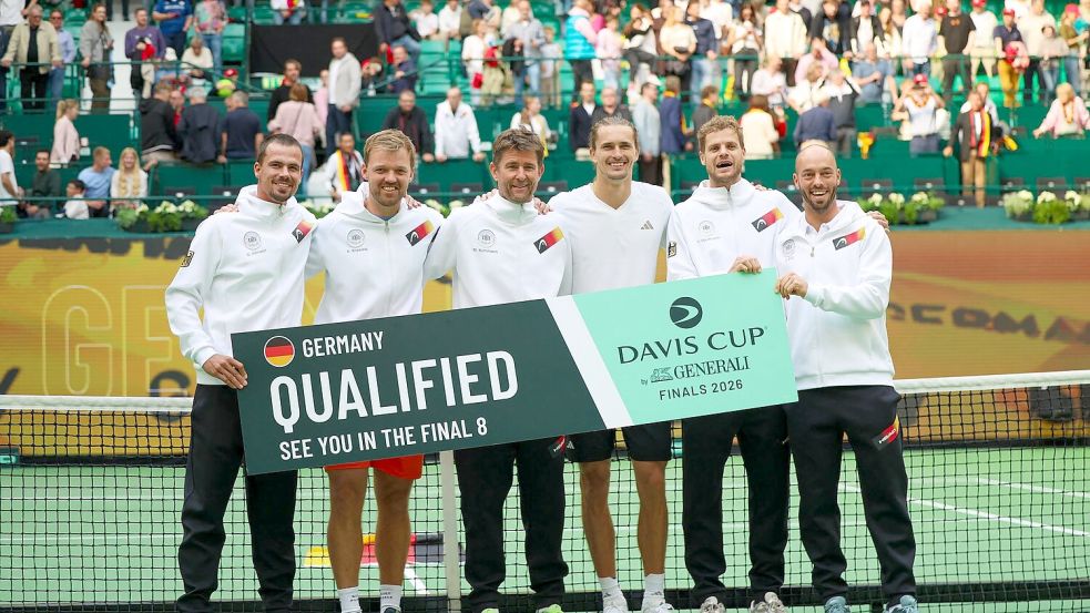 Das deutsche Davis-Cup-Team trifft im Viertelfinale auf Großbritannien. Foto: Christoph Reichwein/dpa