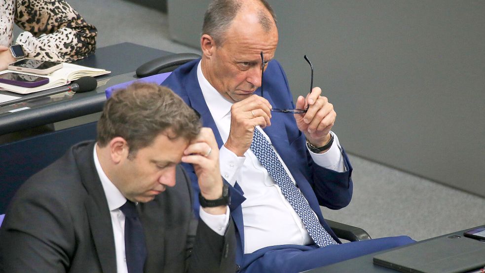 Haben bei Mittelständlern viel Kredit verspiel: Finanzminister Lars Klingbeil (SPD) und Bundeskanzler Friedrich Merz (CDU). Foto: IMAGO/dts Nachrichtenagentur