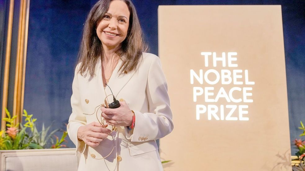 Bekam den Nobelpreis im vergangenen Jahr: die venezolanische Oppositionsführerin María Corina Machado. (Archivbild) Foto: Heiko Junge/NTB Scanpix/dpa