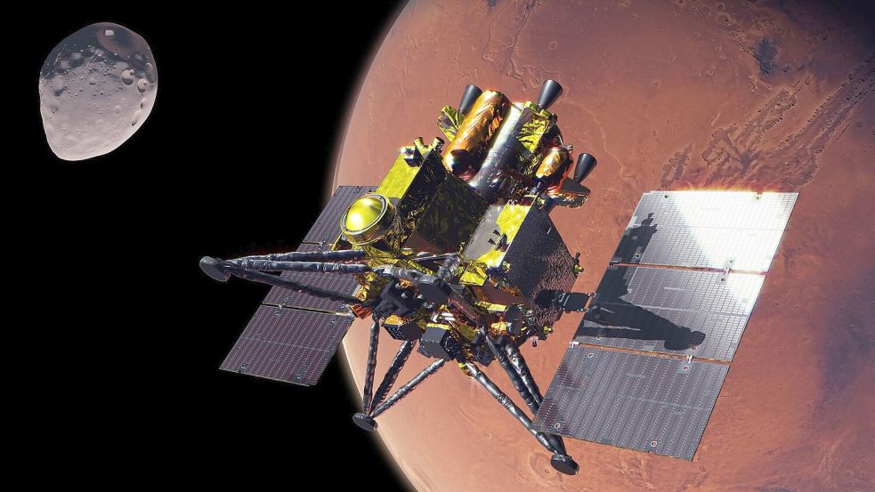 Ziel der japanischen Raumsonde „MMX“ ist der Marsmond Phobos. (Archivbild)  Foto: -/JAXA via DLR/dpa