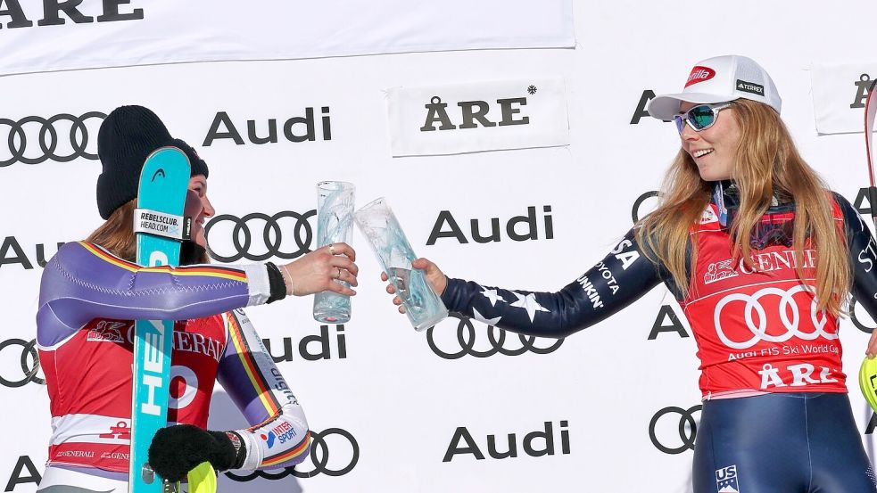 Aicher (links) und Shiffrin sind wieder die Favoritinnen auf die große Kristallkugel. (Archivbild) Foto: Marco Trovati/AP/dpa