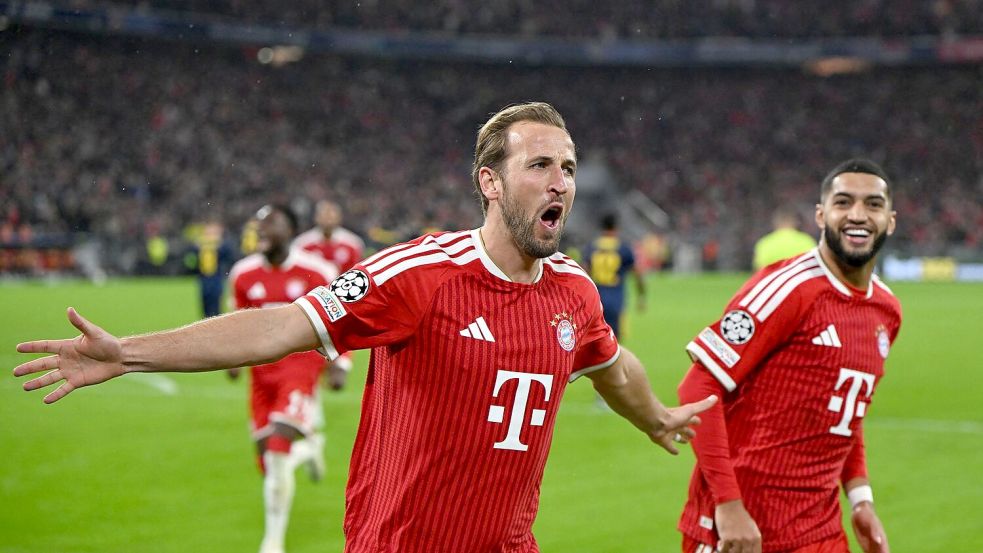 Harry Kane lässt den FC Bayern über das 2:1 jubeln.  Foto: Sven Hoppe/dpa